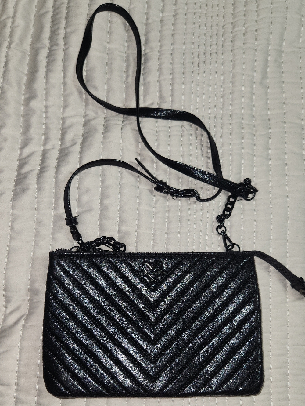 Victoria's Secret Black Quilted Chevron Crossbody Bag